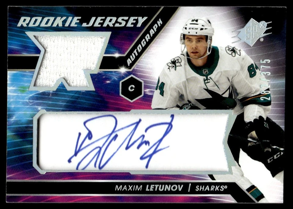 2020-21 SPx Rookie Auto Jersey Maxim Letunov Auto 282/375 San Jose Sharks #ML - Image 1 of 2
