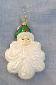 KURT`S ADLER GLASS WHITE SANTA  WITH GREEN HAT CHRISTMAS ORNAMENT - Picture 1 of 3