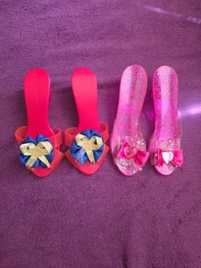 2 Pr Little Girls Dress Up Plastic Shoes Red w/July 4th-Pink w/Bows & Gems - Picture 1 of 10