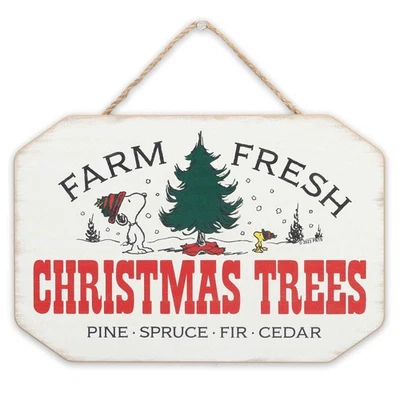 Peanuts Snoopy Farm Fresh Christmas Trees Hanging Wood Wall Decor - Cute Pean... - Image 1 of 4