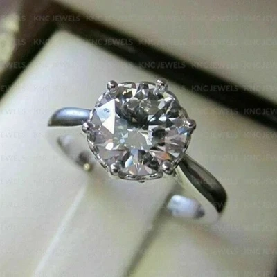 3.20CTW Round Cut Moissanite Solitaire Engagement Ring In 14K White Gold Plated - Image 1 of 4