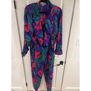 Mono Joan Walters Raro Vintage Multicolor Floral Talla 16 Manga Larga - Imagen 1 de 8