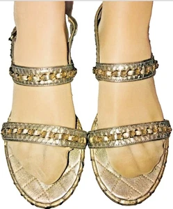 CHANEL Chain Gold Snake Skin Strap Sandals SZ 40.5 - Picture 1 of 13