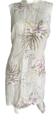 Tommy Bahama Dress 12 Silk Linen Tropical Floral Sleeveless  Vintage - Image 1 of 4