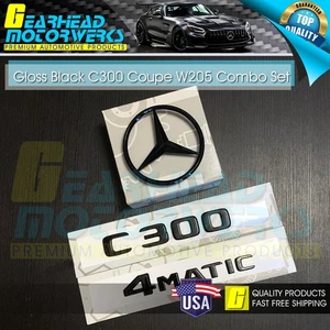 C300 Emblem 4MATIC Gloss Black W205 COUPE Trunk Star Badge Set for Mercedes Benz - Bild 1 von 2