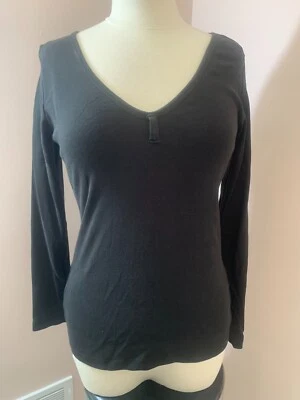 Pullover Newport News para mujer M Top cuello en V negro manga larga algodón Foto 1 de 4