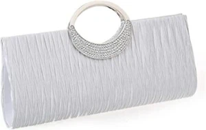 Elegant Clutch Purse Rhinestones Pleated Wedding Clutch Handbag Formal Evening - Picture 1 of 7