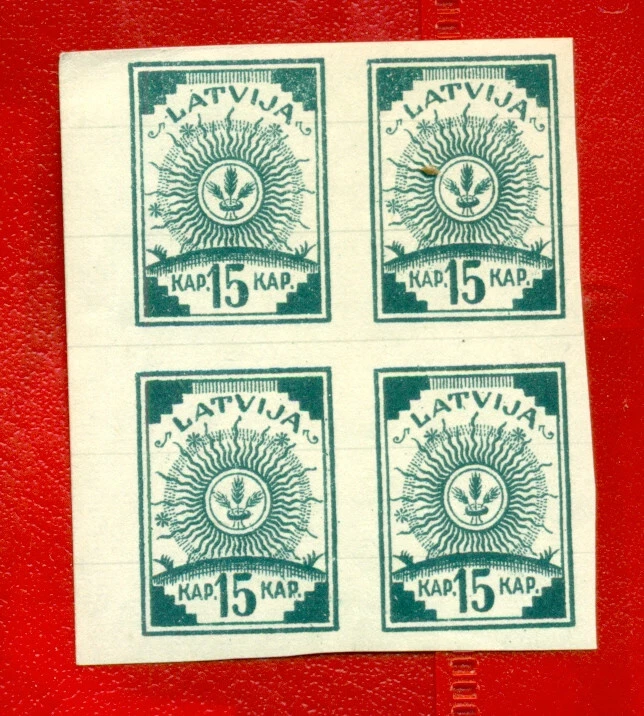 LATVIA BLOCK OF 4 STAMPS 15 Kop Sc. 5 1919s MNH 111 - Image 1 of 2