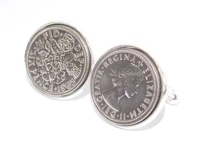 1965 Luxury Sixpence Coin Cufflinks HT - Picture 1 of 2