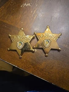 (2) Vintage 1960s-1970s Brass Jellystone Park Ranger Smith Badge Yogi Bear Pins - Picture 1 of 7