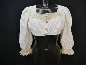 Gr.44 Dirndlbluse weiß Bluse für Dirndl Leinenmischung mit Spitze B9870 - Bild 1 von 4