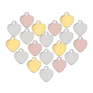 10pcs Mirror Polished Stainless Steel Heart Charms, Flat Blank Love Pendants - Picture 1 of 6