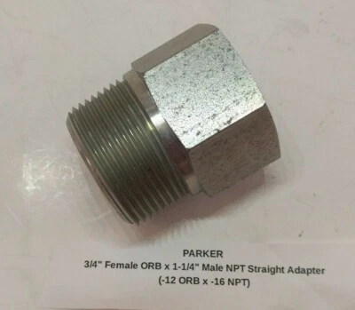 PARKER 3/4" Female ORB x 1-1/4" Male NPT Straight Adapter (-12 ORB x -16 NPT)  - Image 1 of 4