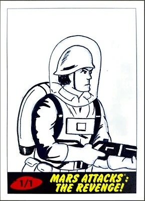 Mars Attacks: The Revenge! Topps Soldier Sketch Card by Kelly Greider 1/1  - Image 1 of 2