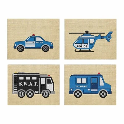 Arte de dormitorio para niños: POLICE SWAT & HELICÓPTERO - Juego de cuatro impresiones de 8" por 10". Foto 1 de 4