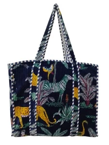 Bolsos de mano indios con estampado de animales acolchados hechos a mano grandes bolso de compras para mujeres - Imagen 1 de 3