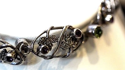 Sterling Silver Bracelet from IndiaSet 7." with green & purple Topaz 2 per link, - Image 1 of 4