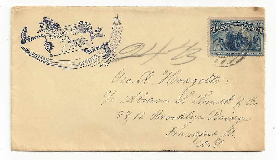 I'll Find Him or Bring it Back in 10 Days! Envelope by J.H.Goodwin, 1892. RARE - Image 1 of 1