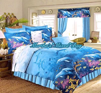 Tropical Coastal Beach Ocean Blue DOLPHIN set piumone, finta(e), gonna e lenzuola - Immagine 1 di 4