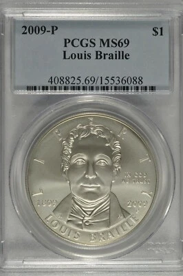 2009-P Louis Braille Commemorative Silver Dollar PCGS MS69 - Image 1 of 4