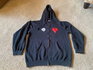 Vintage Alkaline Trio Zip Up Hoodie Mens Small Black Heart Skull Sweatshirt Y2K - Picture 1 of 8