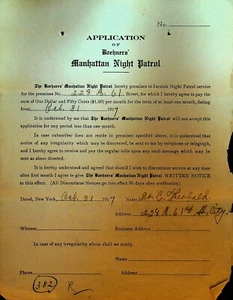 Boehners Manhattan Night Patrol Signed Contract 1917 HC Theobald 228 E 61st St - Picture 1 of 1