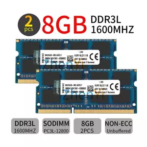 Kingston 16GB 2x 8GB DDR3L1600MHz KVR16LS11/8 PC3L-12800S Laptop Memory FR - Picture 1 of 9