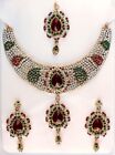 Ethnic Indian Gold Red Green Necklace Earrings Wedding Party Bridal Jewelry Set