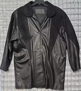 Jacqueline Ferrar Vintage Leather Jacket Women's Large Black Snakeskin Coat - Picture 1 of 7