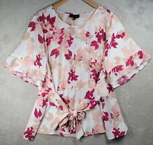 Lane Bryant Blouse Top Plus Size 24 Floral Short Ruffle Sleeve Tie Front - Picture 1 of 19