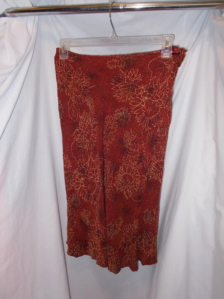 NEW Alfani 100% Silk Burgandy Floral Cape Horn Sunset Lined Skirt, Size 8 Foto 1 de 1
