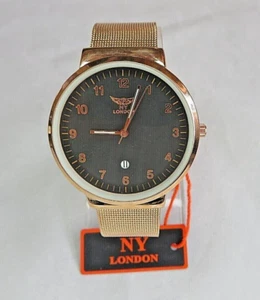 Gents Elegant Mesh Strap Watch with Date and Rose Gold Strap by NY of London - Picture 1 of 2