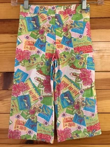 Psketti Girls EUC Pink Tropical Flower Hawaiian Print Capri Cropped Pants 6X - Picture 1 of 5