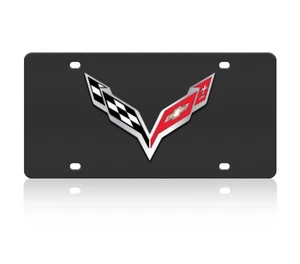 C7 Corvette Black Stainless Steel License Plate - Picture 1 of 2