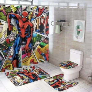 Spider-Man Cartoon Shower Curtain Set, Spider-Man Cartoon Toilet Seat Cover Set - Picture 1 of 1
