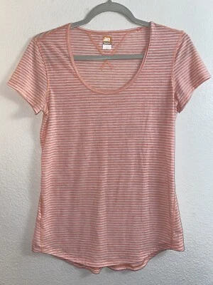 Lucy Athletic Tech Short Sleeve Performance T-Shirt Top Orange Stripe Small - Image 1 of 4
