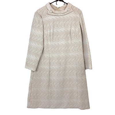 Vintage 1960s Henry Lee Wavy Psychedelic Tan  Neutral Dress Bust 40" Twee - Image 1 of 4