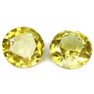 Certified 0.93ct Natural Yellow Sapphire SI Clarity 4.23 mm Round Matching Pair - Picture 1 of 2