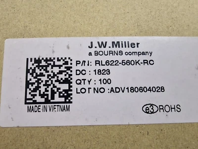 Bourns RF inductors - Leaded 56uH 10% 5.4MHz 1.2A RL622-560K-RC. 100 piece lot Foto 1 de 4