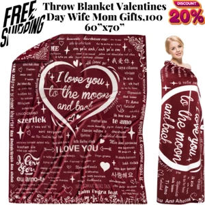Gifts for Her Throw Blanket Valentines Day Wife Mom Gifts,100 Language I Love Yo - Picture 1 of 9