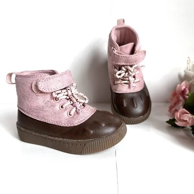 Botas al tobillo Carter's rosa escarcha marrón con cordones para bebés/niños pequeños y niñas pequeñas, talla 6 Foto 1 de 4