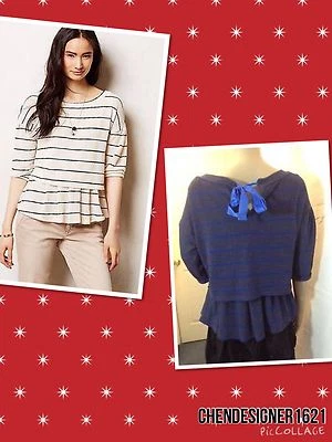  Anthropologie Sz S, L Latitudes Pullover Navy Spzce stripe Sweater Knit new - Image 1 of 4