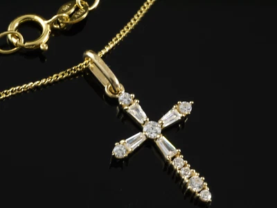 585 Goldkette mit kleinem Kreuz  Anhänger in 20 mm Größe mit Zirkonia Steinen - Bild 1 von 3