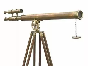 Antikes maritimes Standteleskop Messing 39 Zoll mit Holzstativ Ständer - Bild 1 von 6