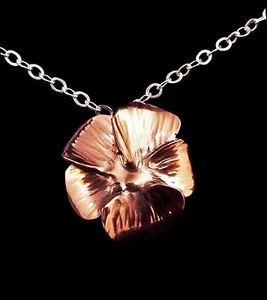 Stuart Nye Copper Pansy Pendant on 18" Sterling Caian - Picture 1 of 3