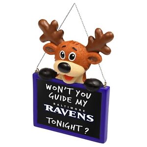 Baltimore Ravens Reindeer with Sign - Resin Holiday Christmas Tree Ornament New