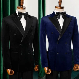 Velvet Men Smoking Jacket Formal Evening Party Casual Double Breasted Prom Robe - Picture 1 of 11