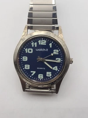 Reloj Watch-It Cuarzo Esfera Azul Hombre Banda Elástica Batería Nueva Funciona Foto 1 de 4