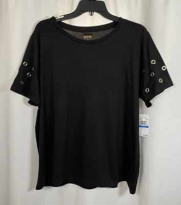 Camisa Top MICHAEL KORS Mujer Talla XL Negra Plateada Tachuelas Suave Modal $78 Foto 1 de 4
