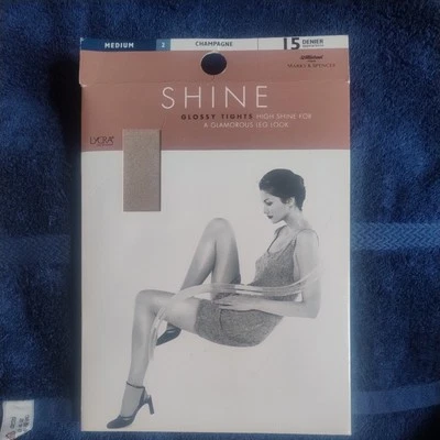 Vintage M&S 15 Den High Shine Tights, Size Medium in Champagne  - Image 1 of 4